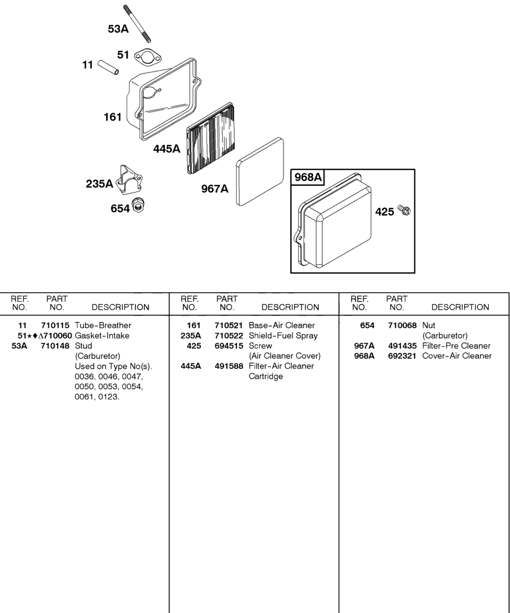 Air Cleaner 1 Diagram and Parts List for 115432-0135-XX  Briggs and Stratton Engine